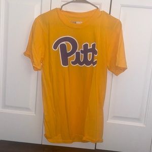 University of Pittsburgh, yellow/ royal blue short sleeve shirt. College merch